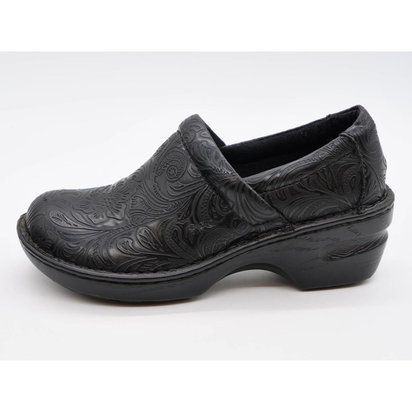 Boc Clogs Womens 6 Black Faux Leather Embossed Tooled Slip On Comfort Shoes - Picture 2 of 11